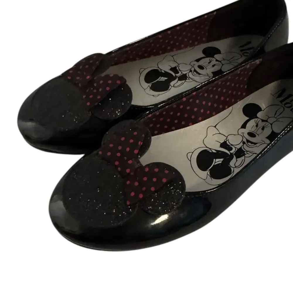 Disney Minnie Mouse Girls Slip-On Shoes Size 13 Black Bow Ballet Flats